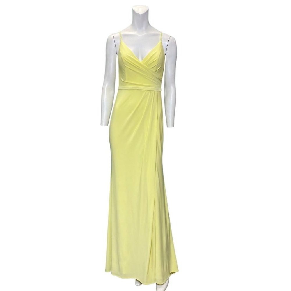 Dave & Johnny Surplice Sleeveless Side Slit Gown Yellow Size 4 NWT